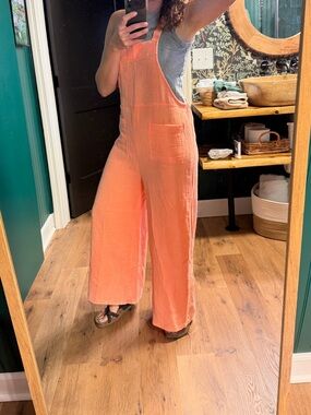 Zenana Outfitters Coral Peach Wide-Leg Jumpsuit